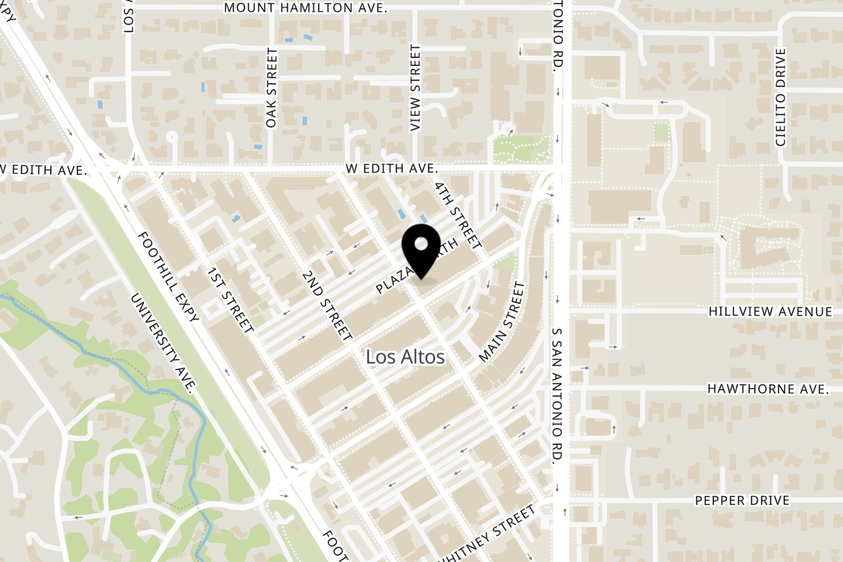 Map showing the location of Konjoe Burger on 170 State St in Los Altos